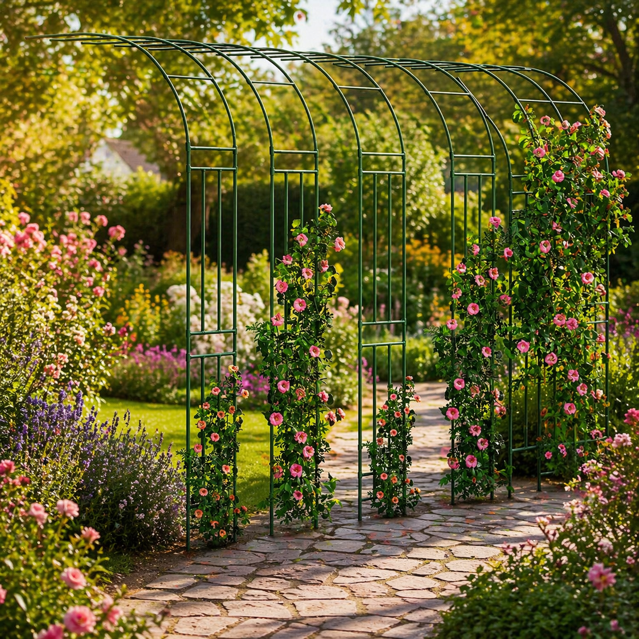 Pergola gradina tip arc pentru plante cataratoare, metal cu acoperire PE, 240x40 cm, verde