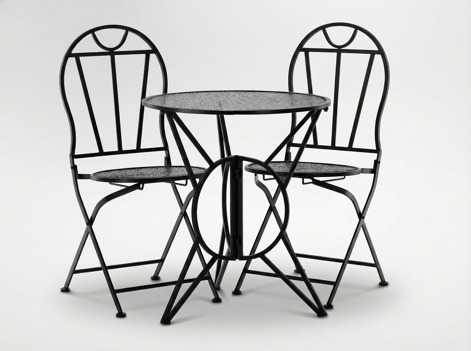 Set mobilier gradina metalic Susan, masa 60x60 cm si 2 scaune 50x40x94 cm, stil vintage, negru mat