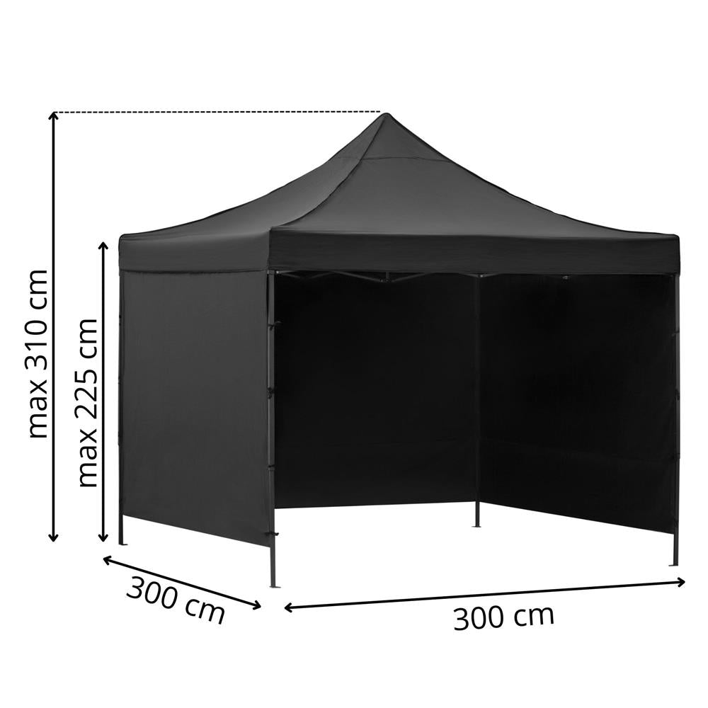 Pavilion pliabil gradina 3x3 m cu acoperis impermeabil si 3 pereti laterali, structura metalica, inaltime reglabila, negru