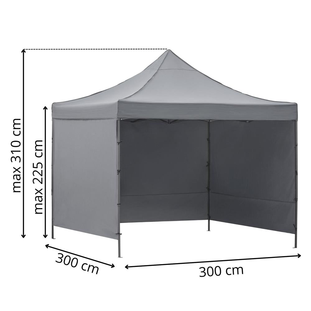 Pavilion pliabil gradina 3x3 m cu acoperis impermeabil si 3 pereti laterali, structura metalica, inaltime reglabila, gri