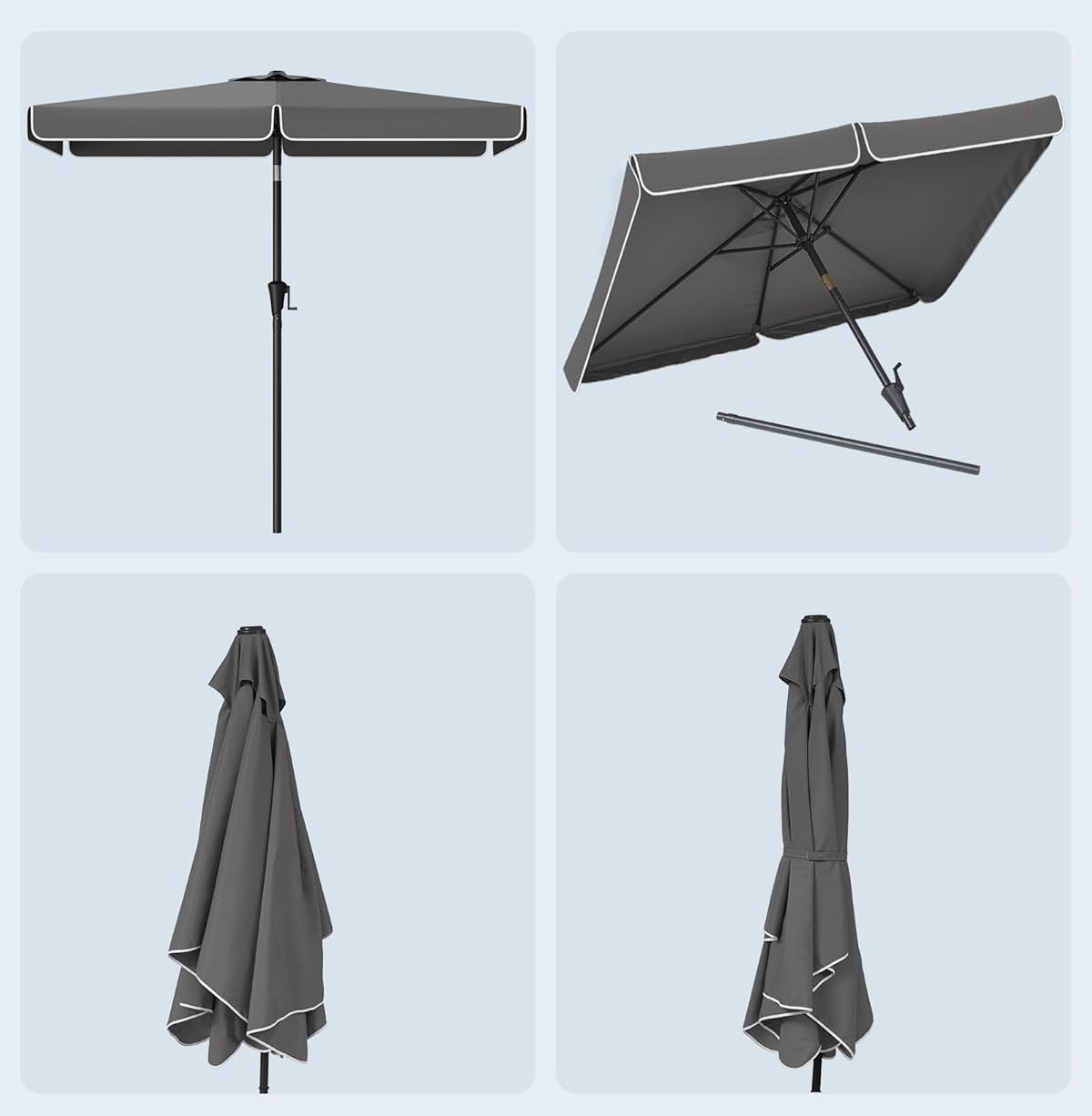 SONGMICS Umbrela de gradina cu manivela, UPF 50+, inclinare 30°, structura metalica, 300x200 cm, gri