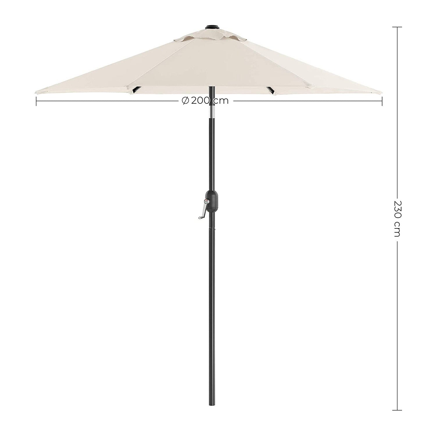 SONGMICS Umbrela de gradina 200 cm, inclinare dubla 30°, poliester UPF 50+, cadru metalic, bej