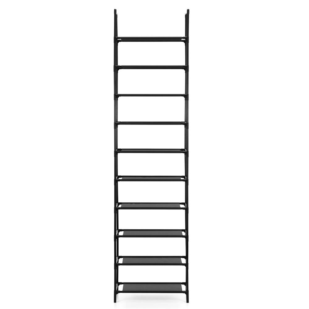 Raft pantofi inalt cu 10 polite, structura metalica si rafturi textile, 45x28x178 cm, negru