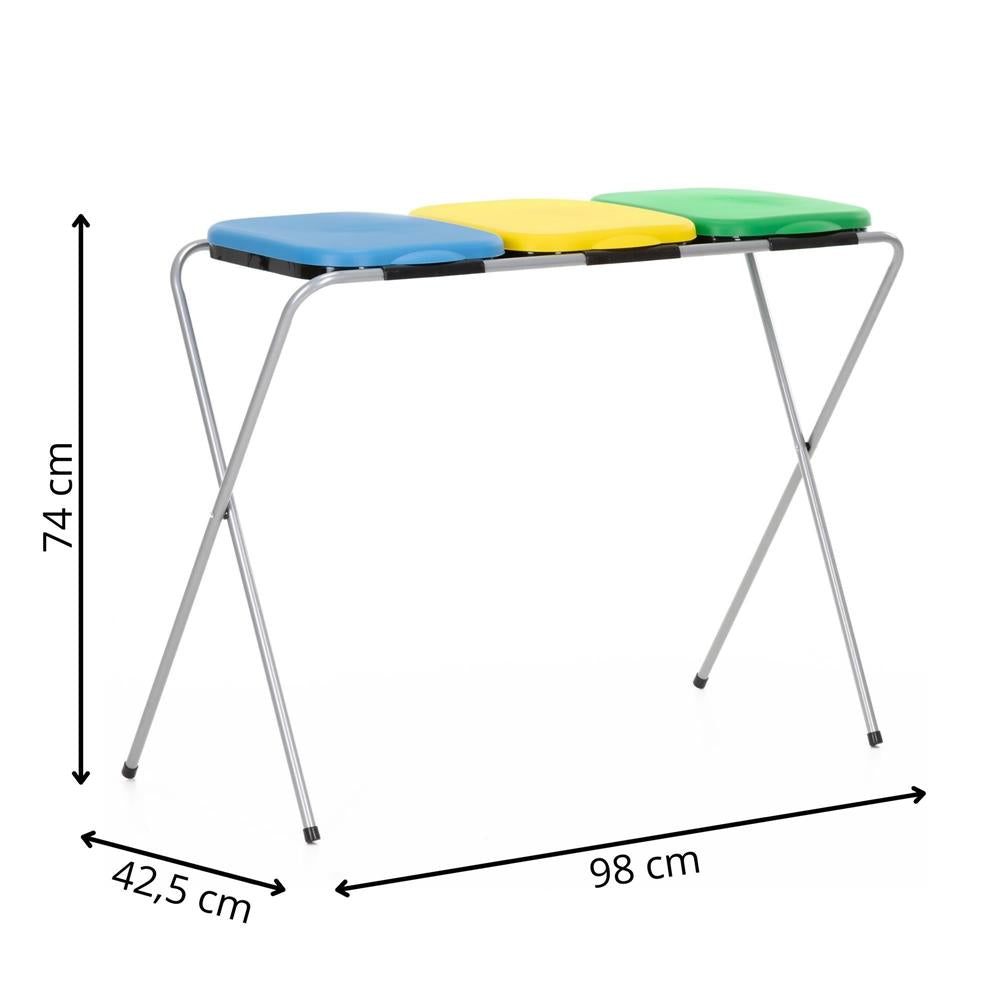 Cos de gunoi selectiv cu 3 compartimente, cadru metalic si capace PP, 98x42x74 cm