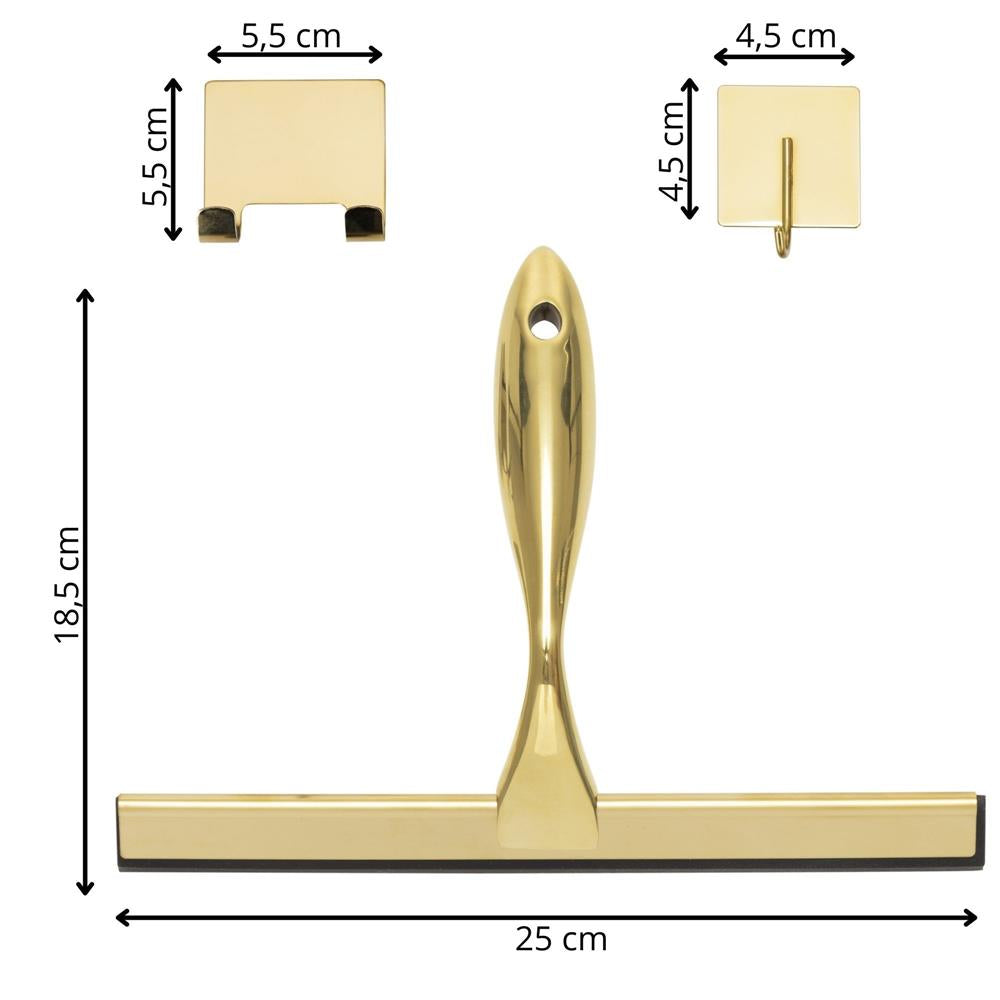Racleta pentru baie din inox cu suport adeziv, lama 25 cm, finisaj lucios auriu