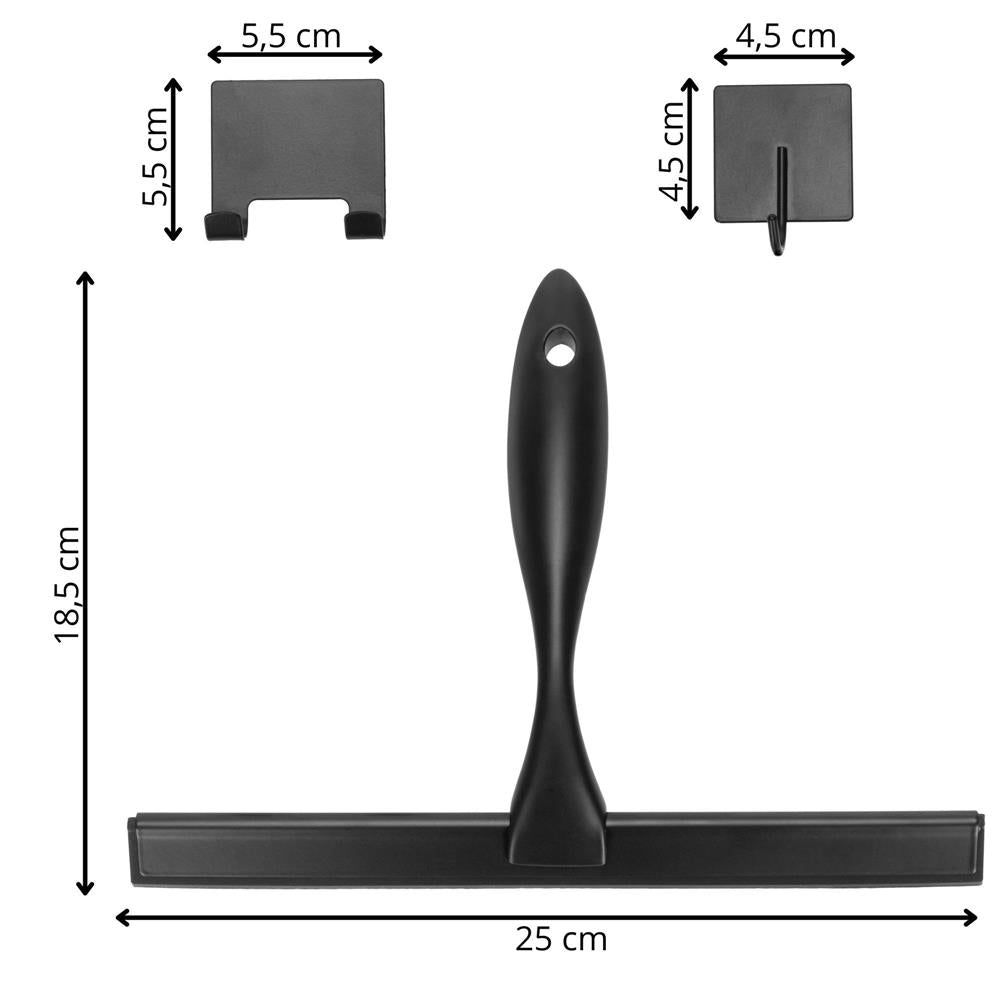 Racleta pentru baie din inox cu suport adeziv, lama 25 cm, finisaj mat negru