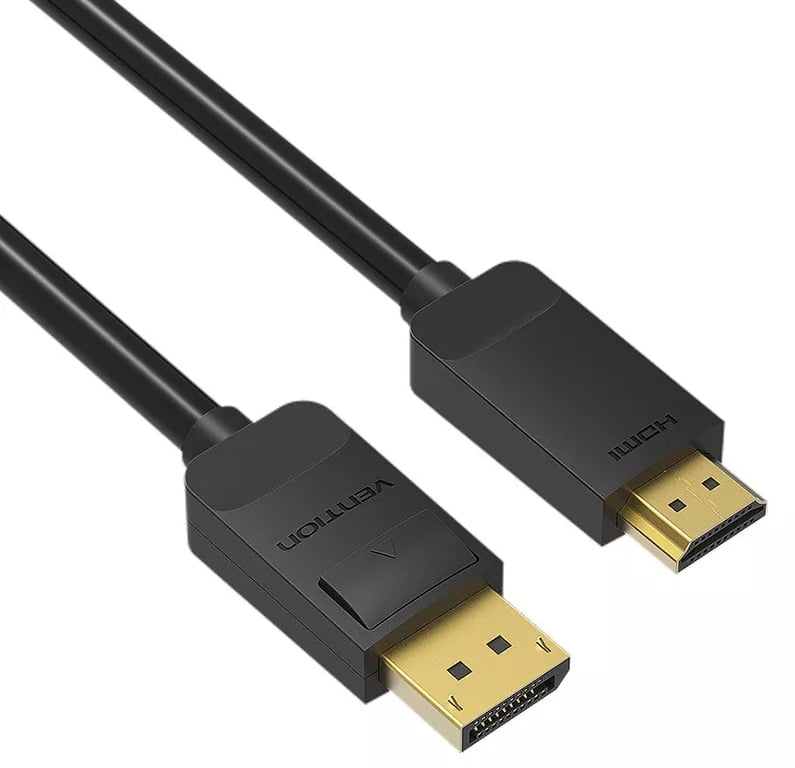 Cablu video Vention, DisplayPort(T) la HDMI(T), 1.5m, rezolutie maxima 1080p la 60 Hz, conectori auriti, cupru, invelis PVC, negru, "HADBG" - 6922794733336