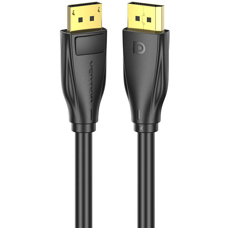 Cablu video Vention, DisplayPort(T) la DisplayPort(T), 5m, rezolutie maxima 8K la 60Hz/4K la 120Hz, conectori auriti, cupru/argint, invelis PVC, negru, "HCDBJ" - 6922794762091
