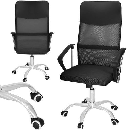 Scaun birou reglabil, ergonomic, cu spatar din microplasa respirabila si baza metalica cromata, 117x58x60 cm, negru - 2