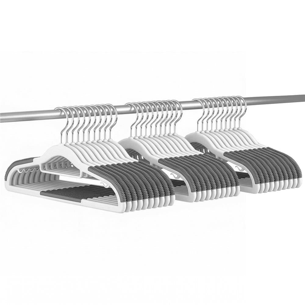 Set de 30 de umerase antiderapante pentru haine, din PE, cu carlig metalic rotativ, 41 cm, alb si gri