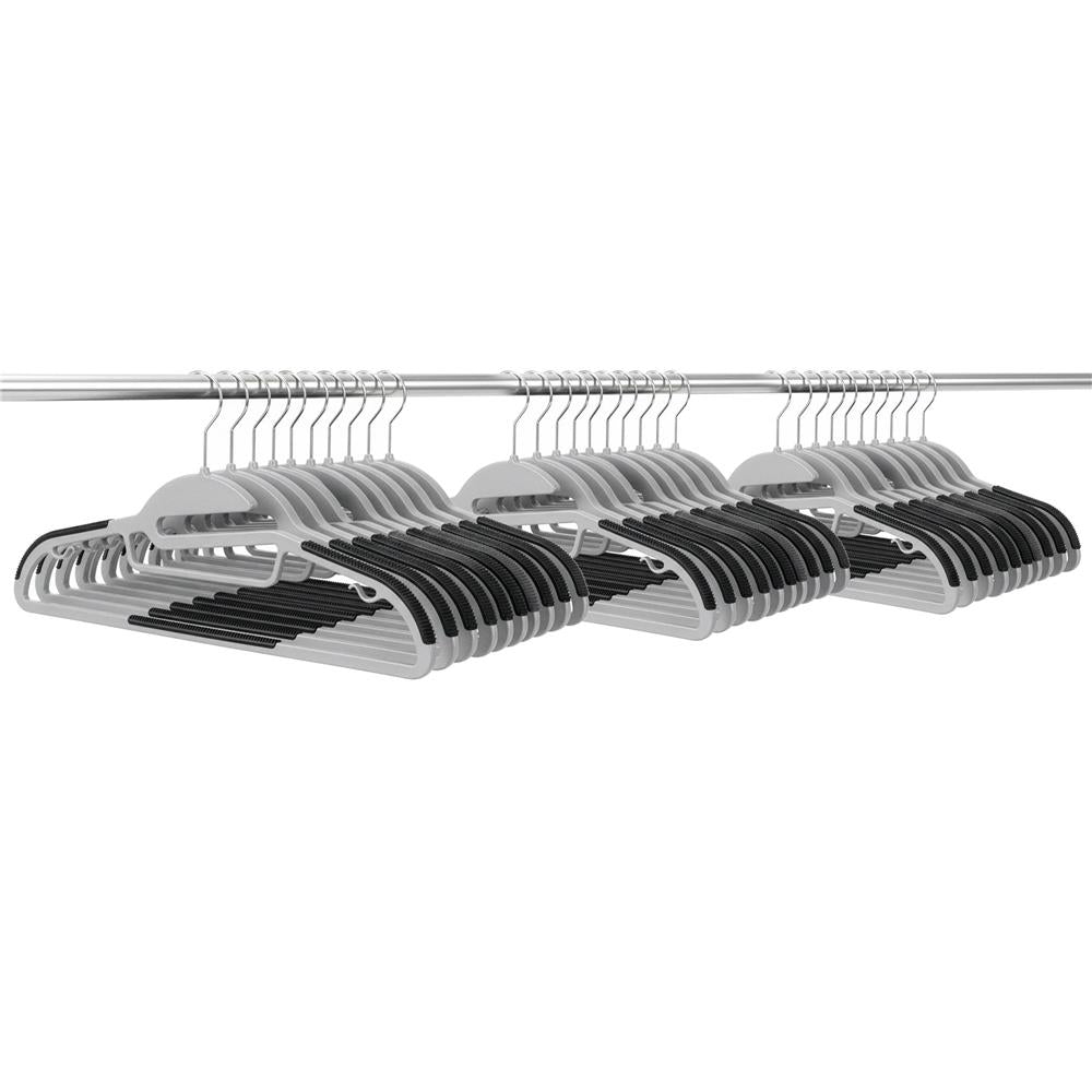 Set de 30 de umerase antiderapante pentru haine, din PE, cu carlig metalic rotativ, 41 cm, gri si negru