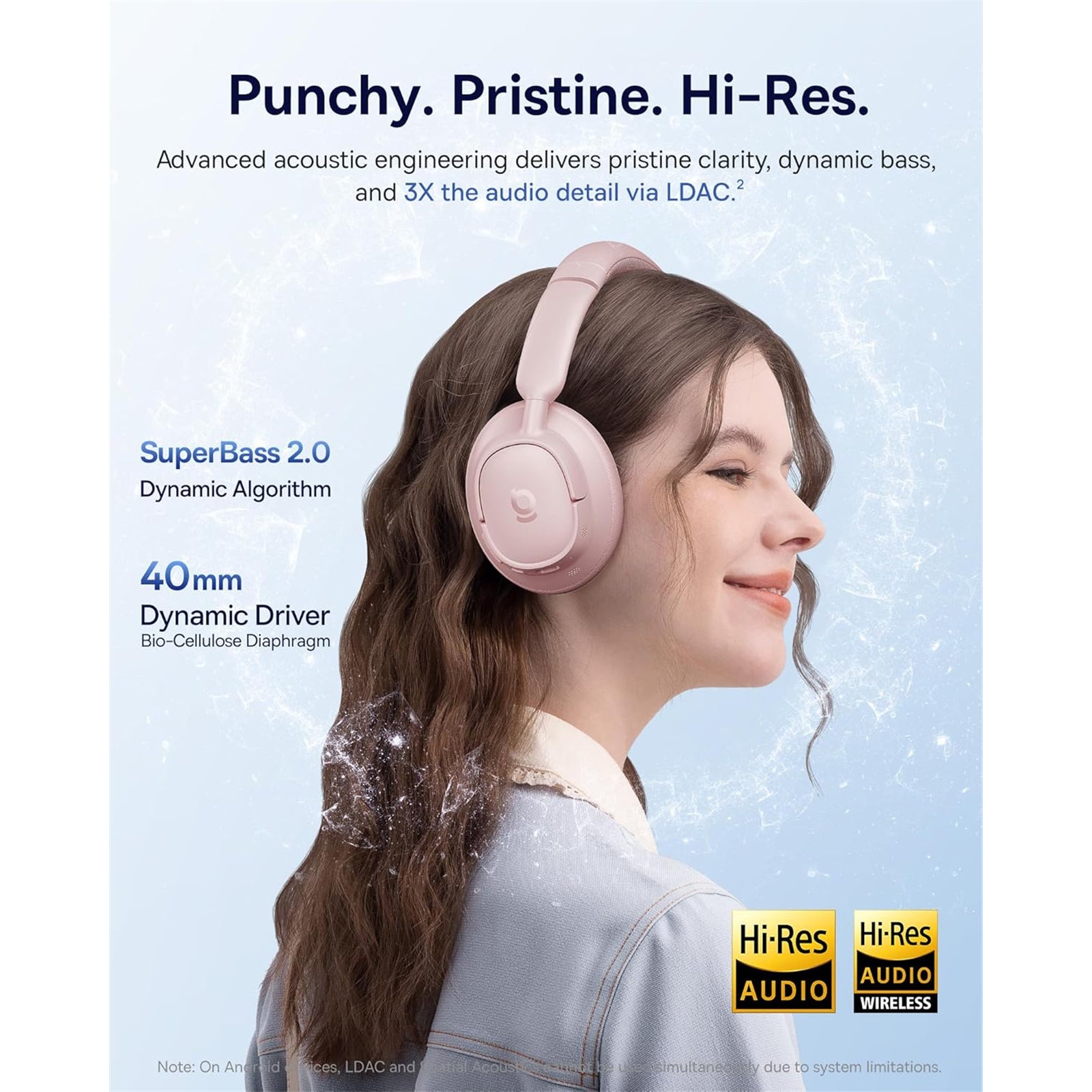 CASTI Baseus Inspire BH1, Wireless Noise Cancelling Headphones OS, pt smartphone, over-ear, sunet Hi-Res, microfon pe casca, conectare prin Bluetooth 5.0, roz "A0203704" (timbru verde 0.18 lei) - 6932172698584