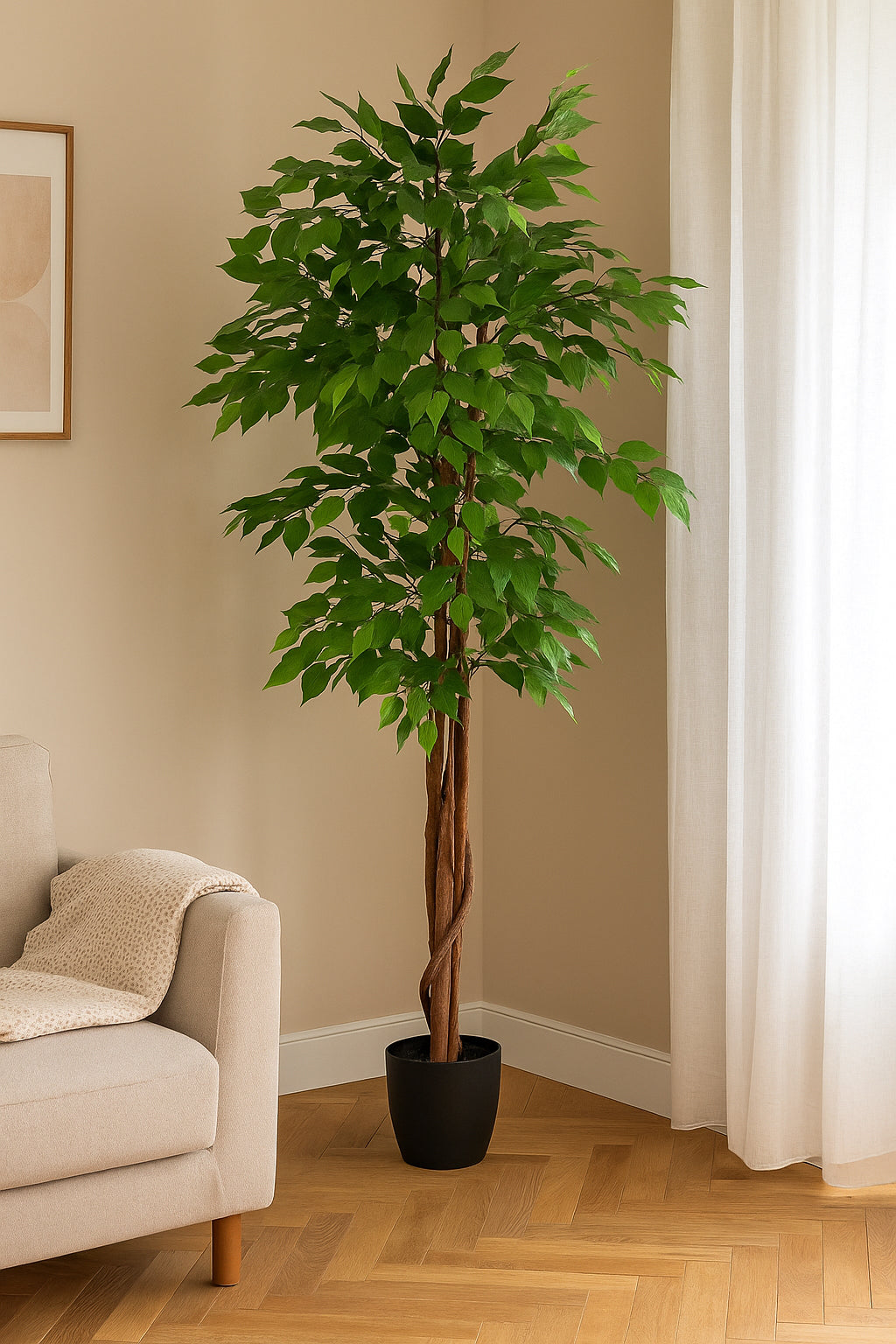 Ficus artificial Atmosphera in ghiveci decorativ, 185 cm, verde