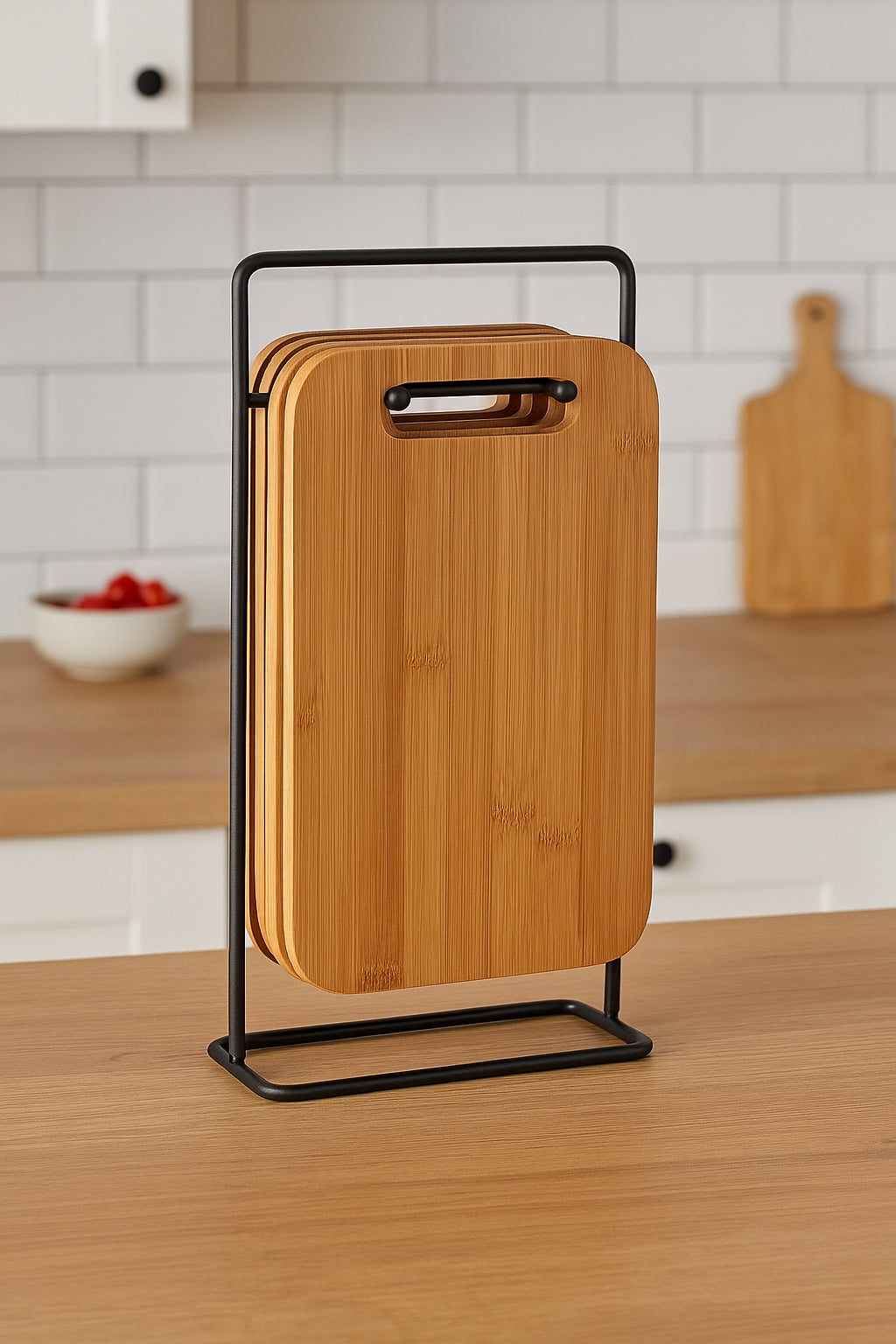 Set 4 platouri tapas 5Five din bambus cu suport metalic, 15x7x27 cm, natur