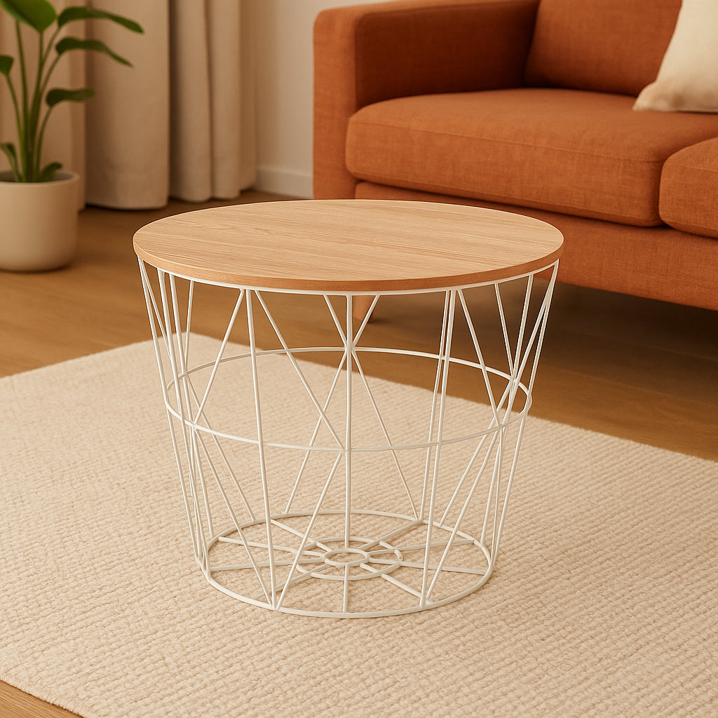 Masuta cafea Atmosphera Kumi, otel si MDF, 38x30 cm, alb