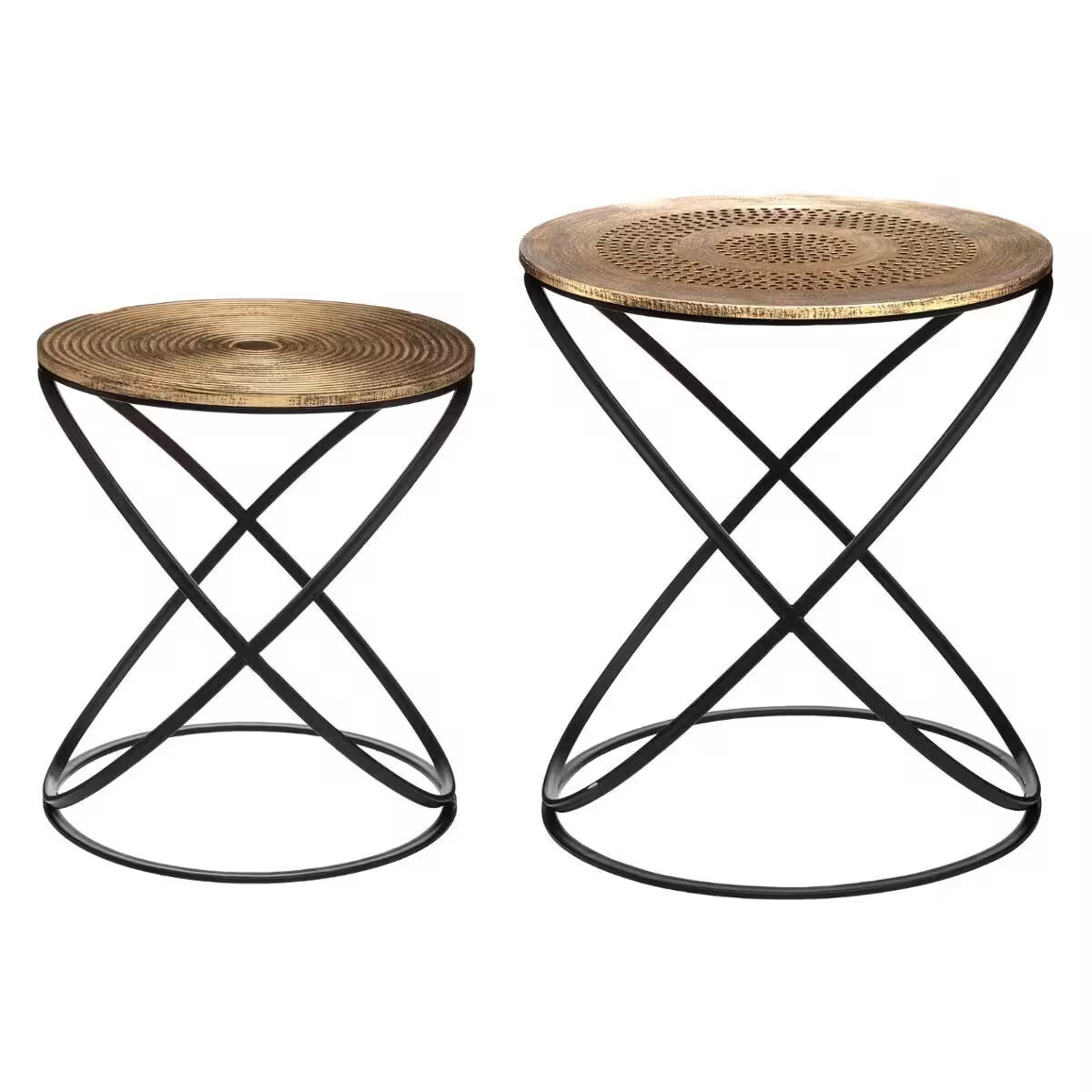 Set 2 masute cafea Atmosphera Etnik, metal si MDF, 40x45 cm si 34x39 cm, cupru