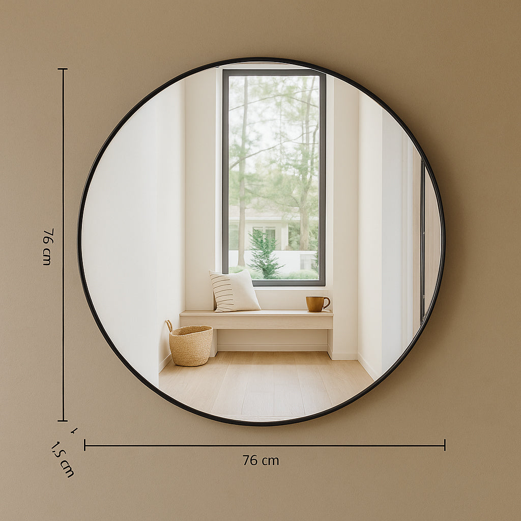 Oglinda rotunda Atmosphera Alice, rama aluminiu subtire, 76 cm, negru