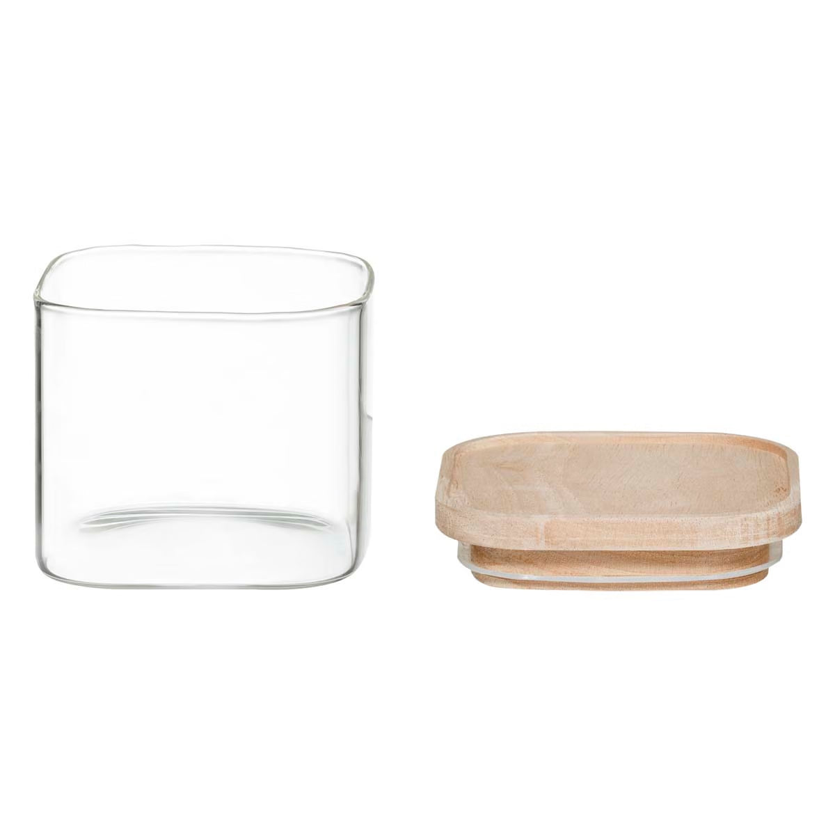 Set 4 borcane depozitare ermetice 5Five, sticla borosilicata si capac lemn, transparent