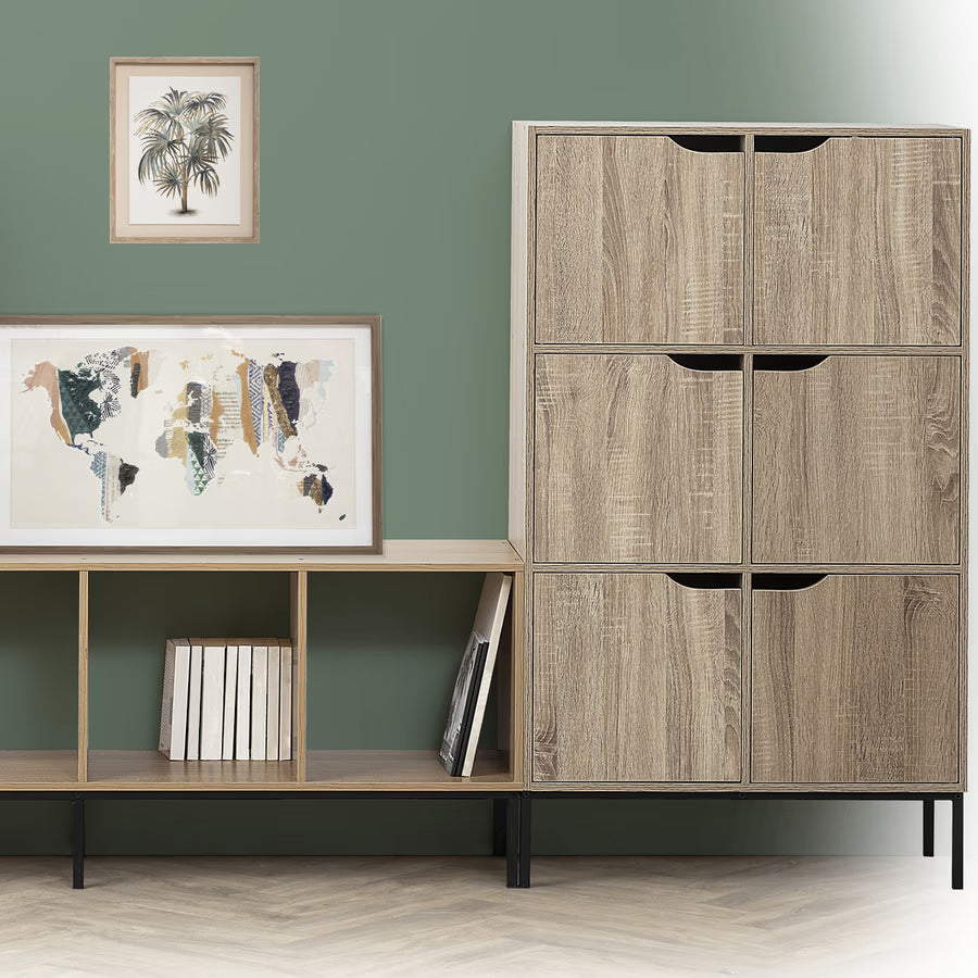 Comoda 5Five Mix n Modul, 6 compartimente, finisaj stejar, 67x32x101 cm, bej