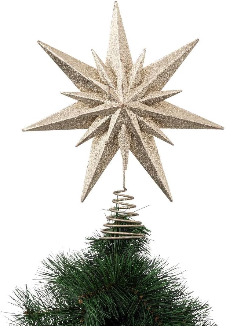Stea dubla decorativa pentru varf de brad, 25x6x30 cm, auriu