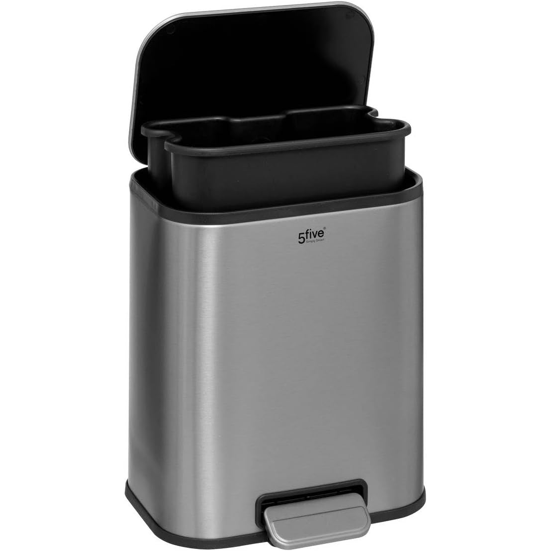 Cos de gunoi cu pedala 5Five din otel inoxidabil mat, 5L, galeata interioara detasabila, 24x20x29 cm, gri