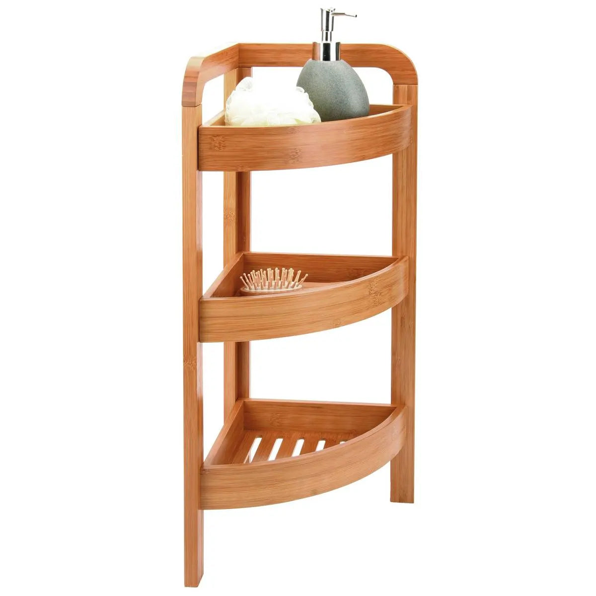 Etajera colt 5Five Bambou cu 3 rafturi, din lemn de bambus, 23x23x61 cm, bej natur