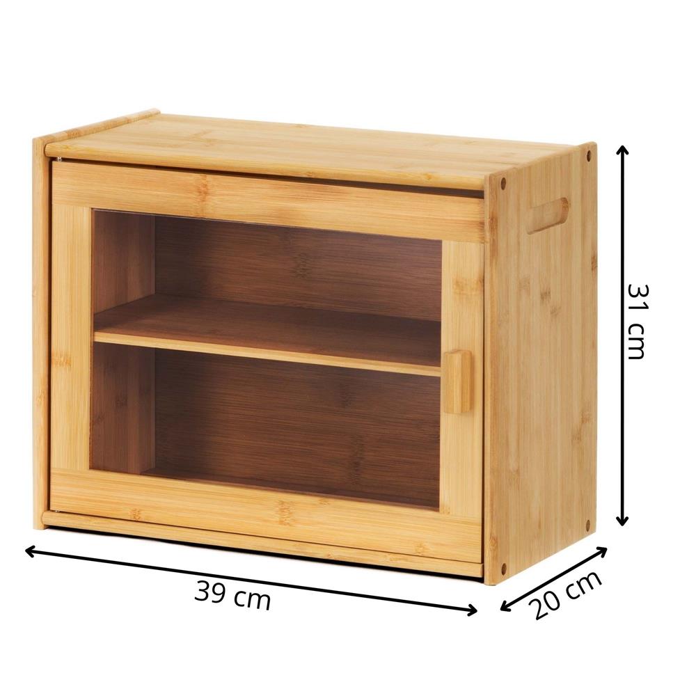 Cutie pentru paine din bambus cu fereastra transparenta, inchidere magnetica, 39x20x31 cm, bambus natural