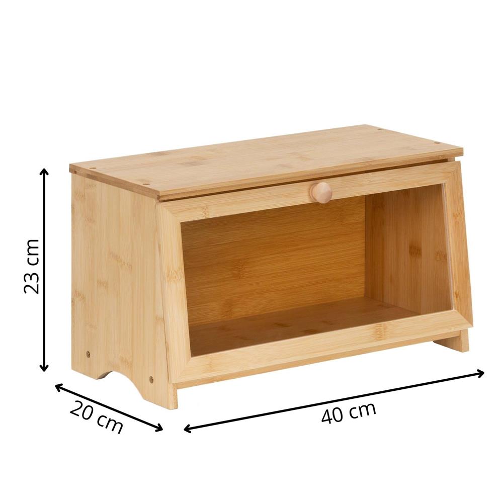 Cutie pentru paine din bambus cu fereastra transparenta, inchidere magnetica, 40x20x23 cm, bambus natural