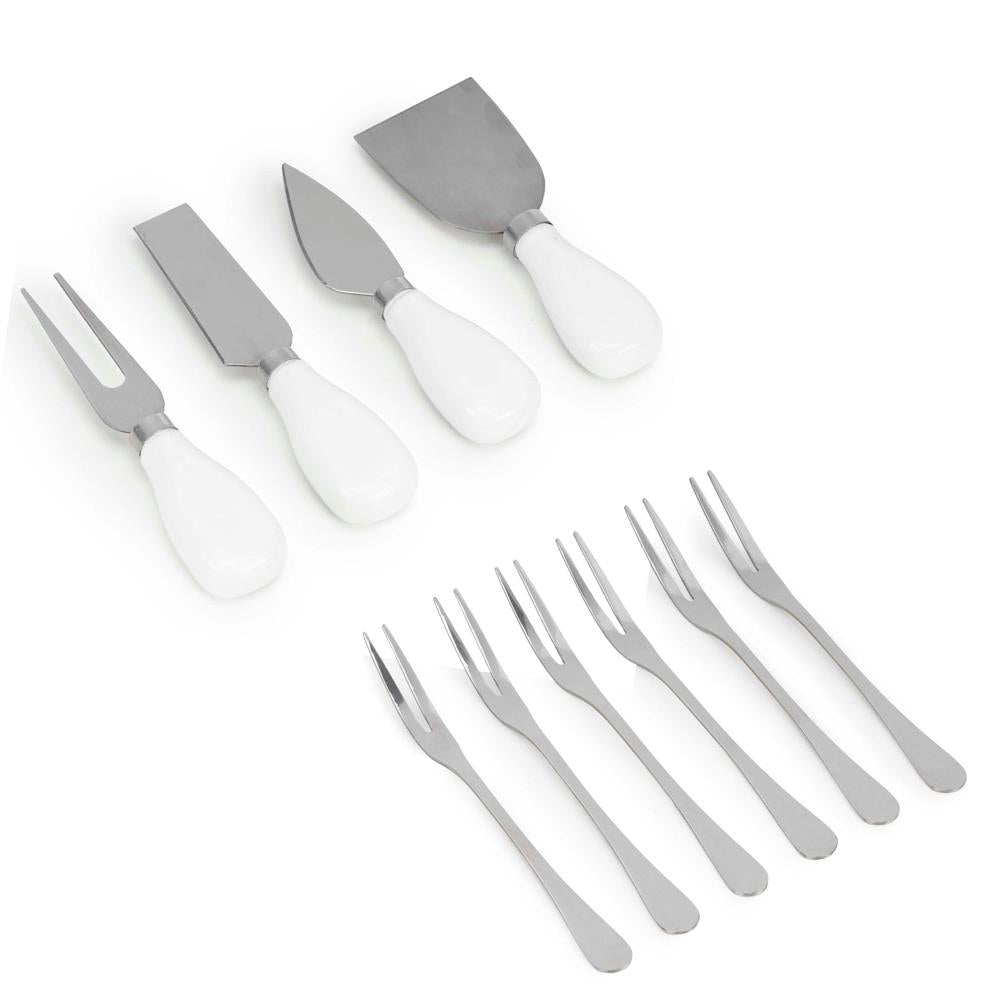 Set servire branzeturi cu platou din bambus si piatra, 2 boluri, 10 accesorii, 40x30x8 cm