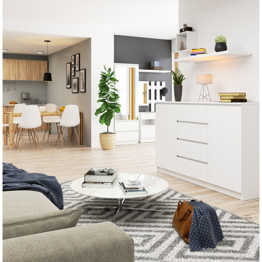 Comoda K160, cu 4 sertare si 2 dulapuri, PAL laminat 16 mm, 160x40x99 cm, alb - 2