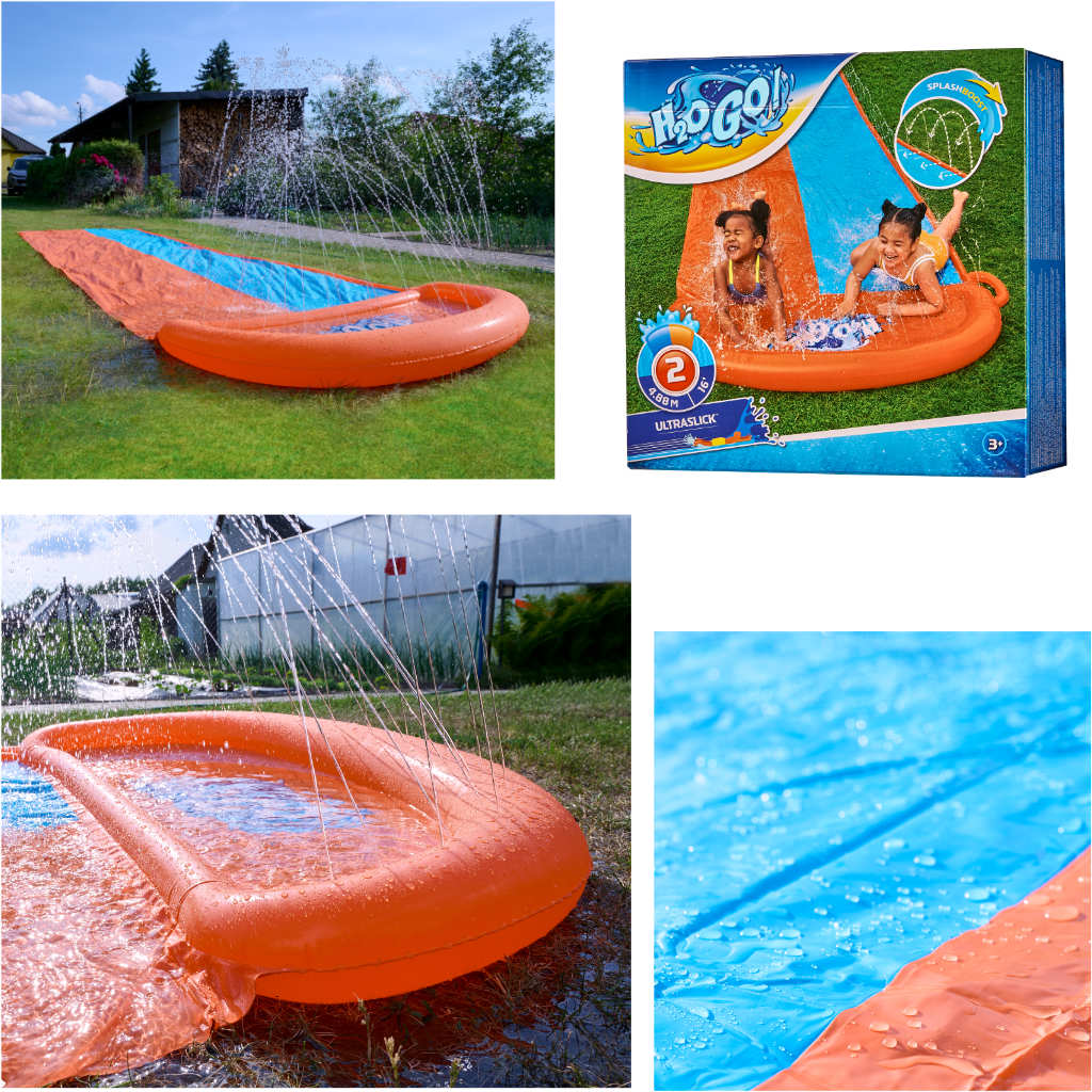 Tobogan cu apa dublu, 488 cm – conectare la furtun, distractie pentru 2 copii