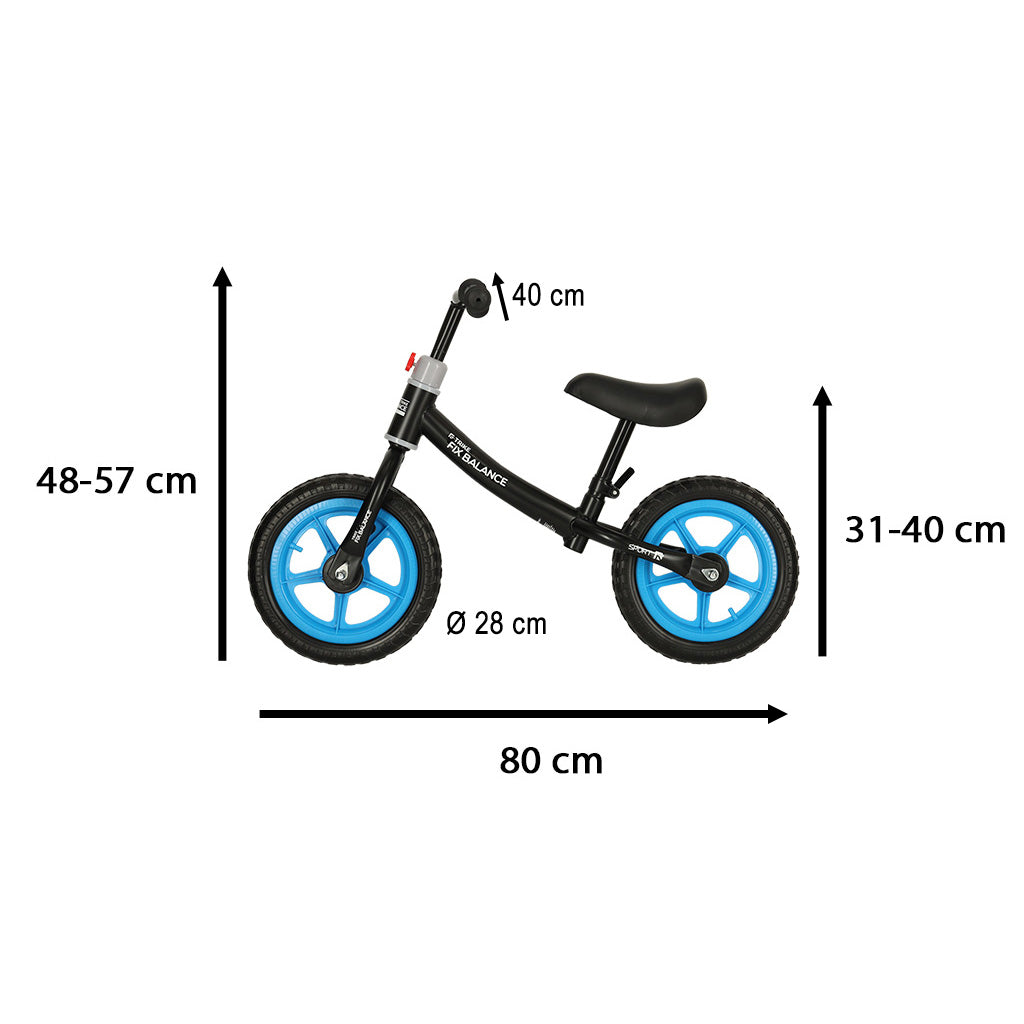 Bicicleta fara pedale pentru copii 80x40x57 cm, reglabila, roti din spuma, 1.8 kg, negru-albastru