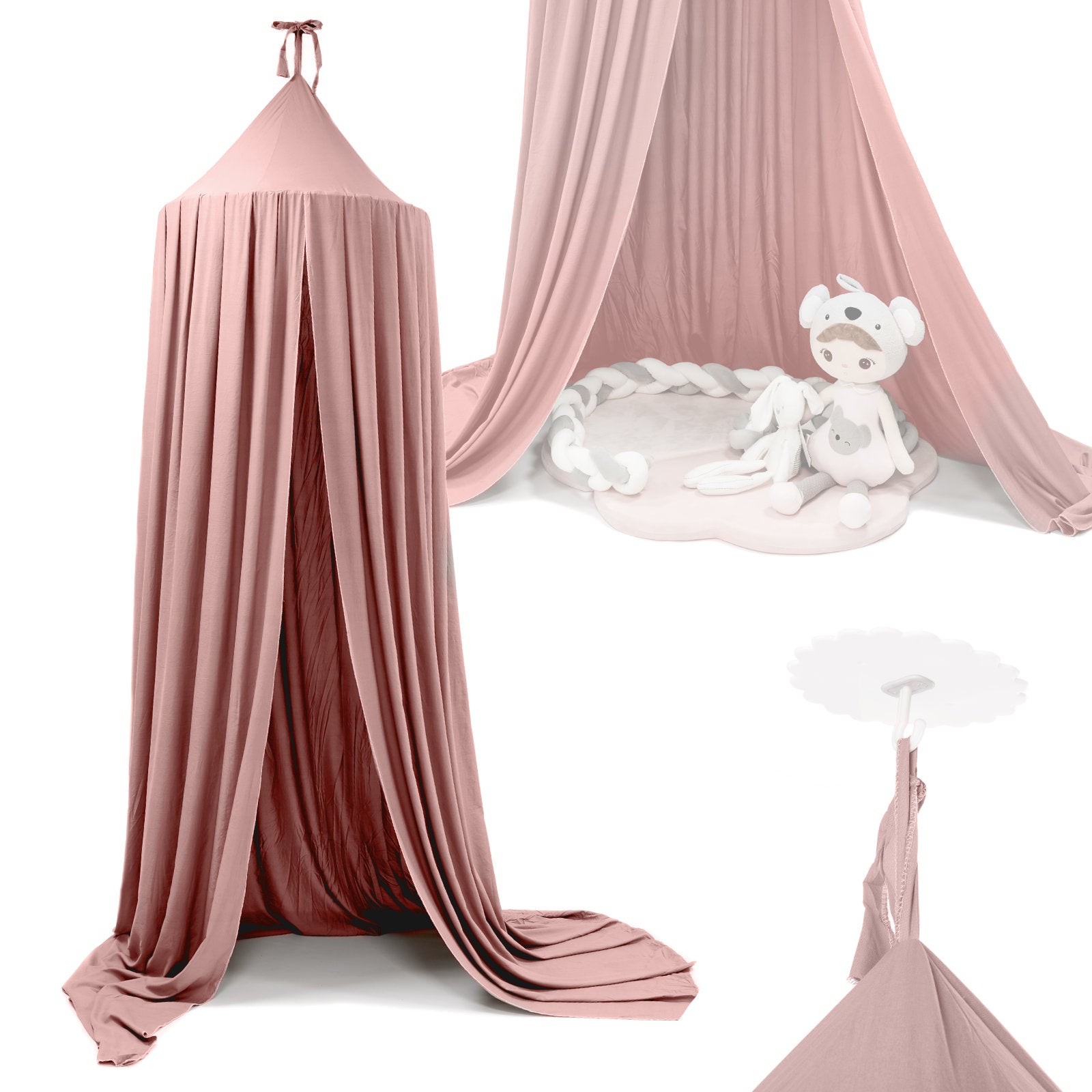 Baldachin suspendat tip cort 70x290 cm, decor camera copii, cu set montaj, roz