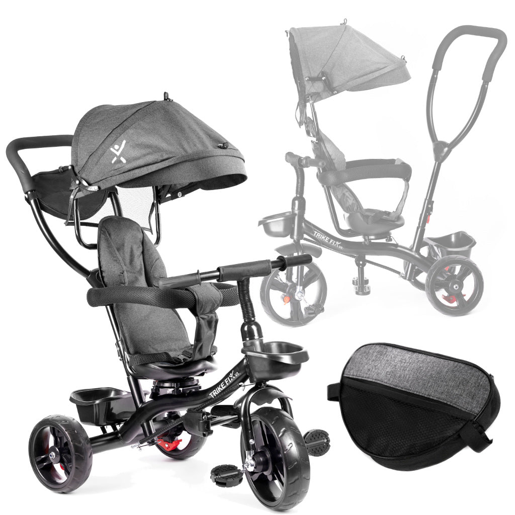Tricicleta 3in1 105x52x94 cm, cu sezut rotativ 360°, roti fara aer, copertina reglabila, gri
