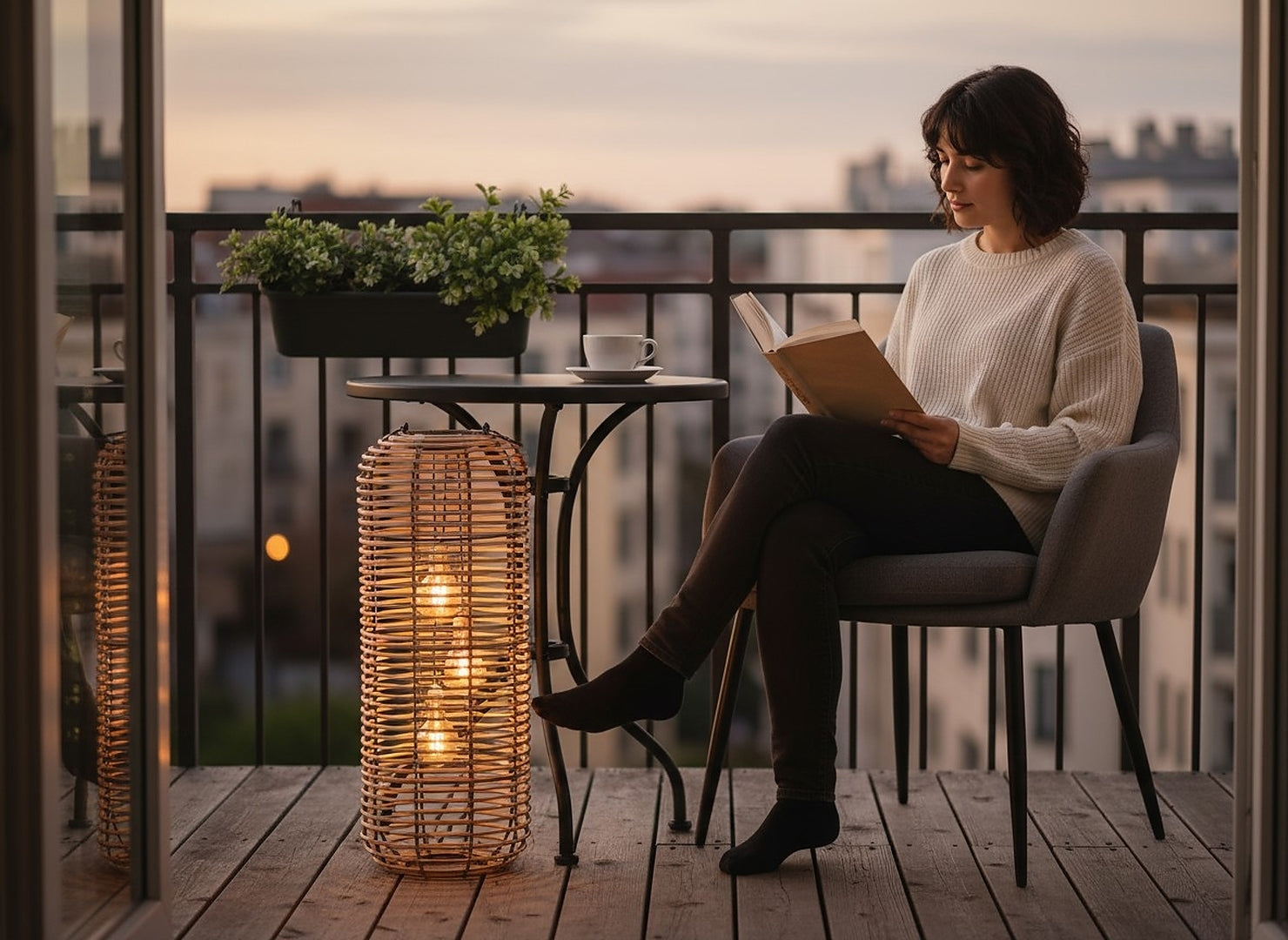Lampion solar exterior metalic, 62 cm, iluminare LED ambientala, incarcare solara, maro