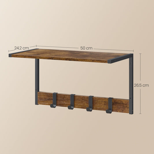 VASAGLE Cuier perete set 2 bucati, PAL si cadru metalic, 50x24x27 cm, maro rustic - 2