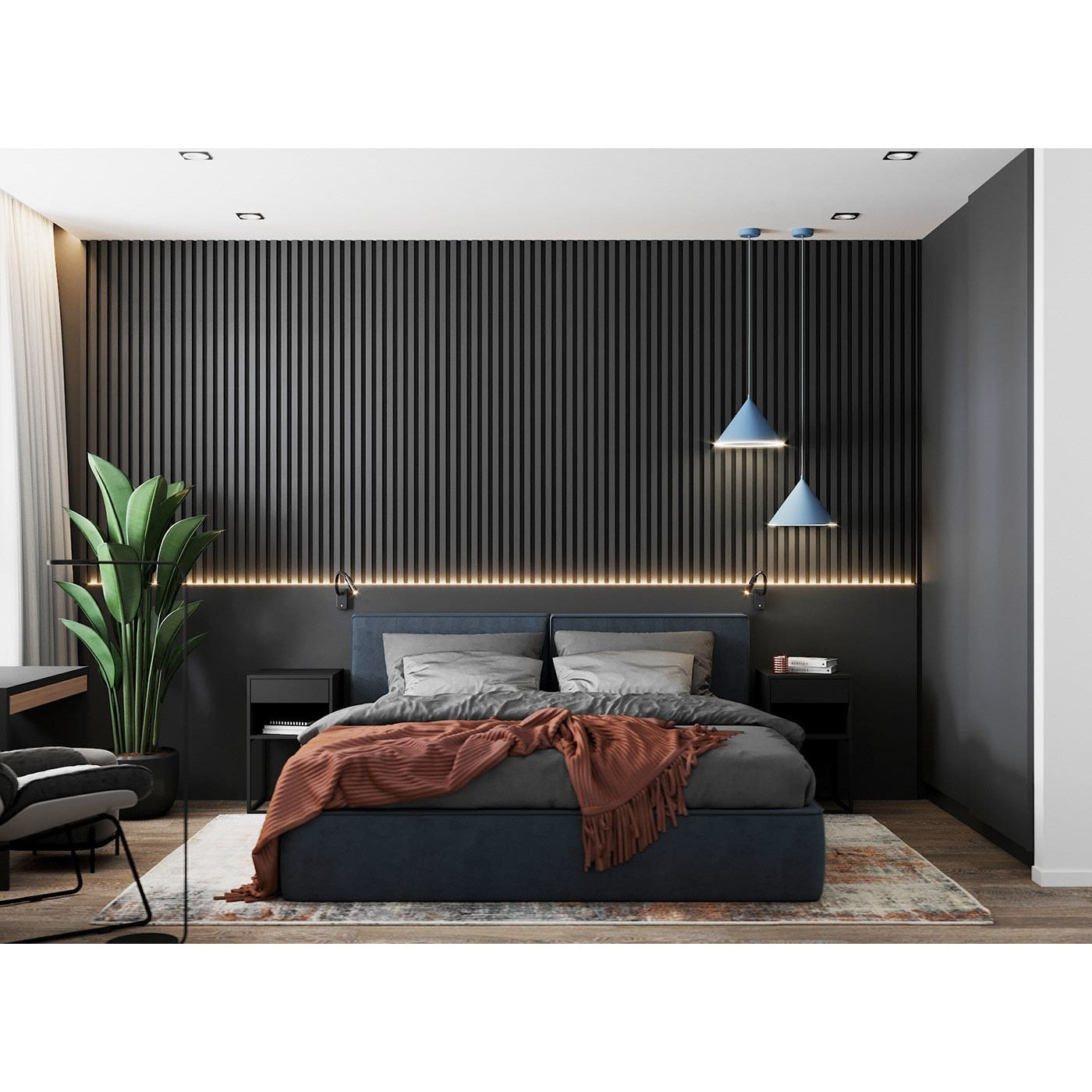 Riflaj MDF decorativ LDA PREMIUM de tip Panou Acustic, Negru, 260x40 cm