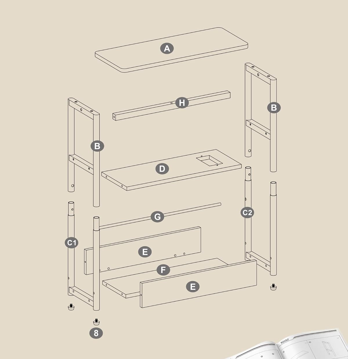 VASAGLE Masuta ingusta cu priza si porturi de incarcare USB, 3 rafturi, 45x18x58 cm, maro rustic