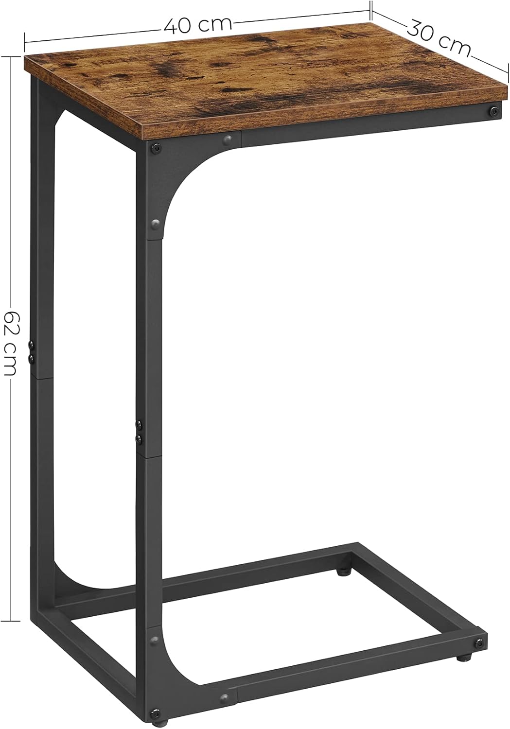 VASAGLE Masuta laterala C-shape pentru canapea sau pat, blat din PAL, cadru metalic, stil industrial, 40x30x62 cm, maro rustic