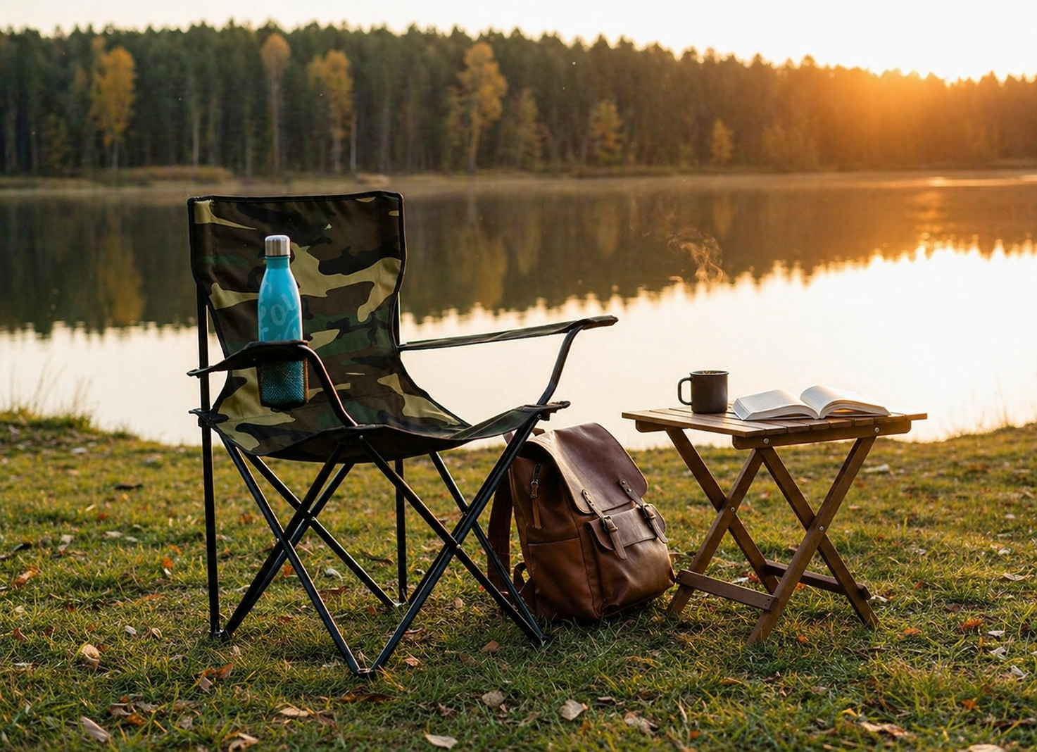 Scaun pliabil camping pescuit cu suport pahar, structura metalica, 50x50x80 cm, maxim 120 kg, camuflaj