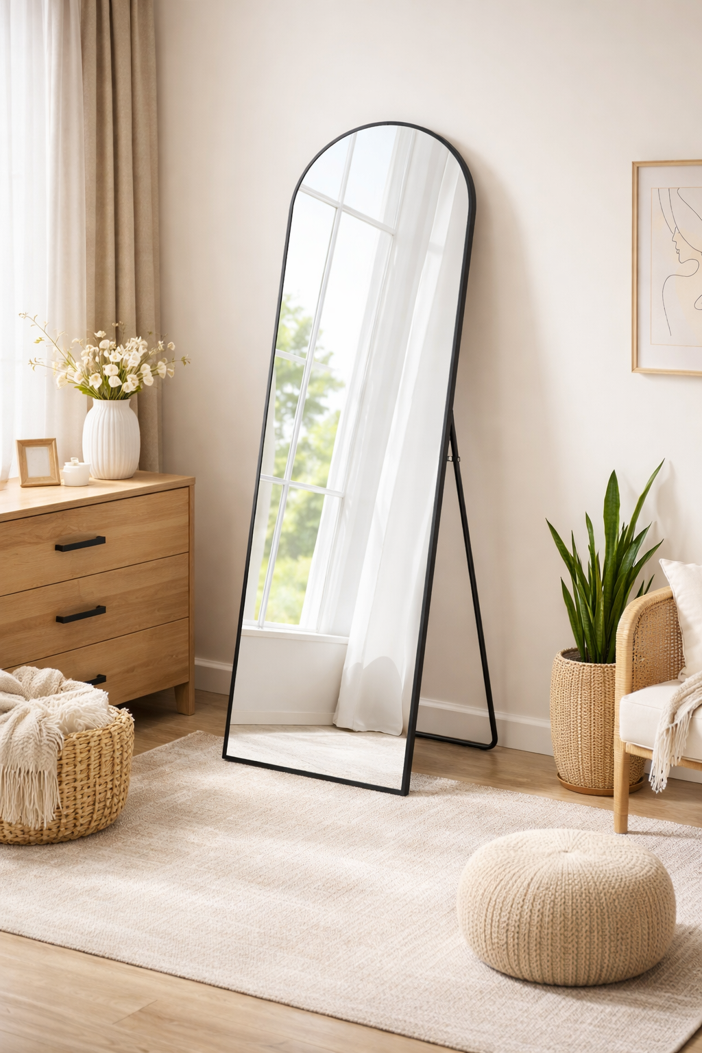 SONGMICS Oglinda podea, cu rama aluminiu si sticla securizata, design curbat, 150x40 cm, negru