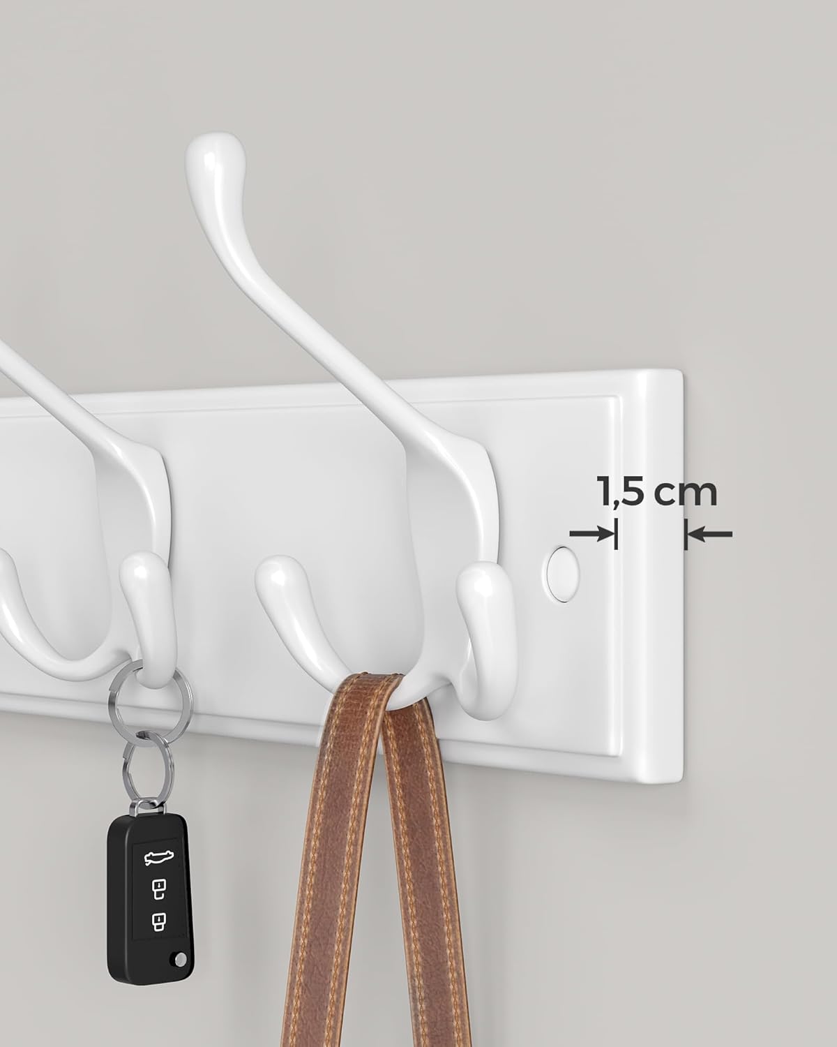 SONGMICS Cuier perete cu 4 carlige triple, MDF si aliaj zinc, 40x11 cm, alb