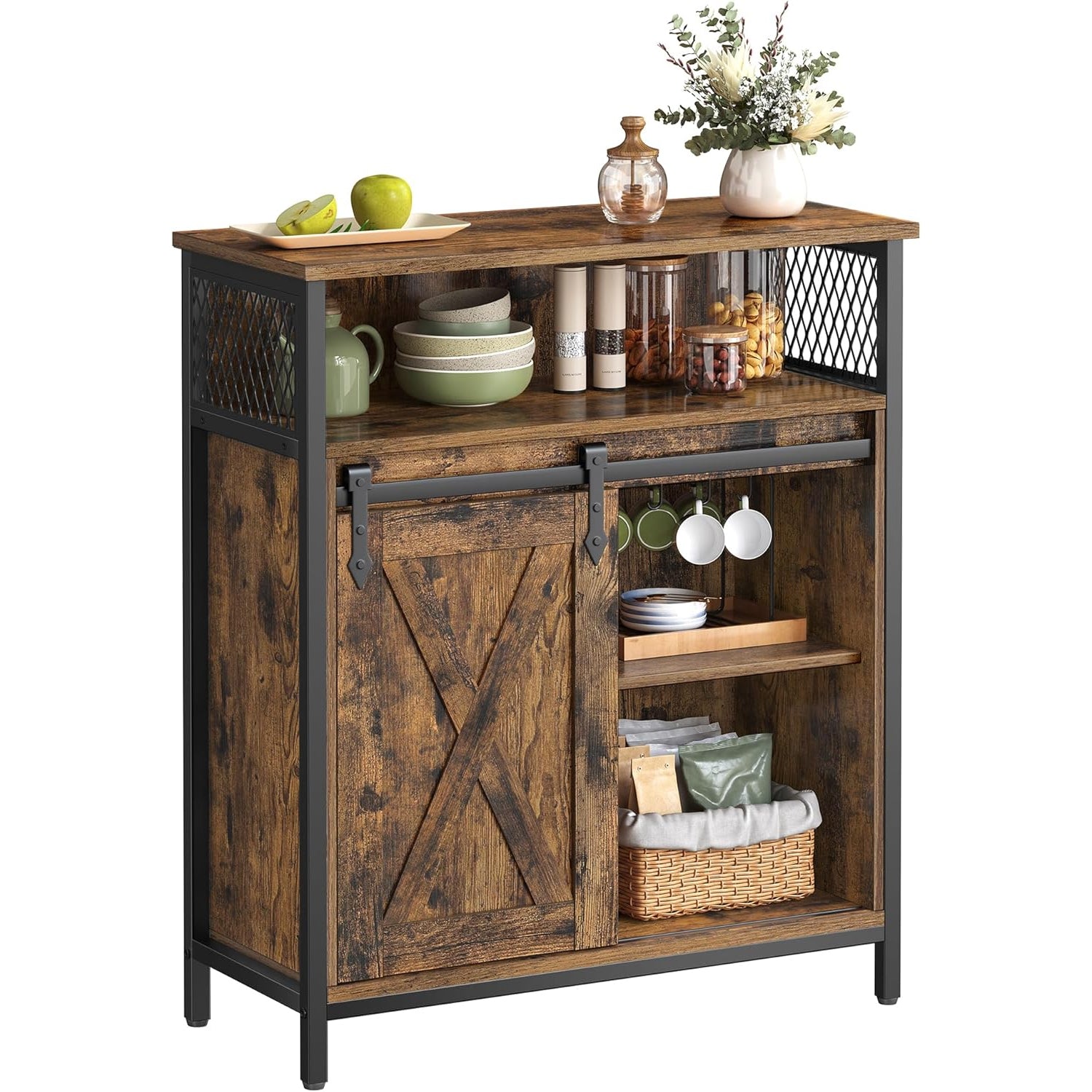 VASAGLE Comoda depozitare cu usa glisanta tip hambar, 70x30x80 cm, maro rustic