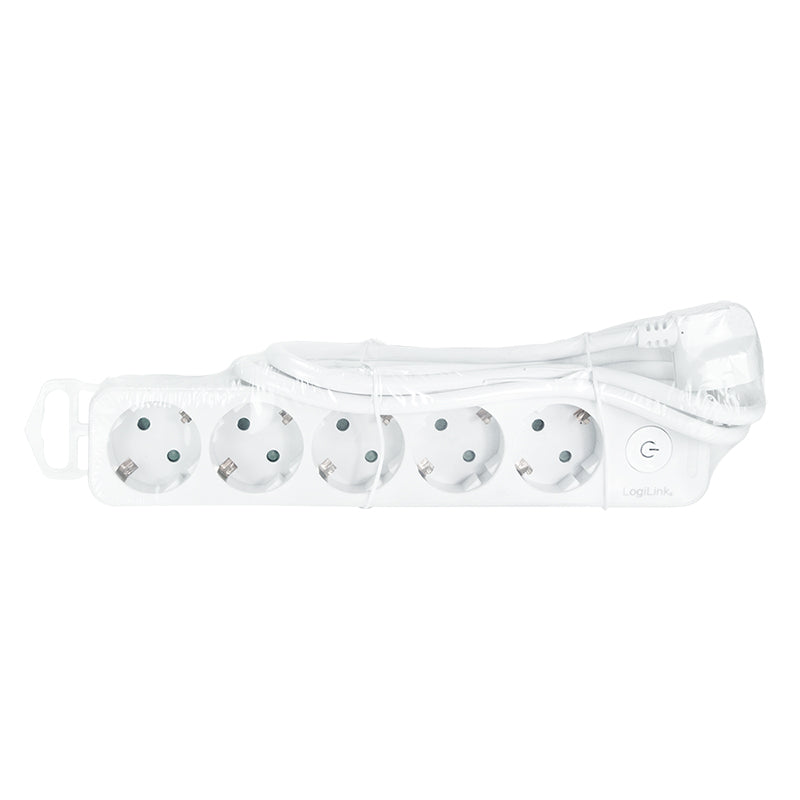 PRELUNGITOR LOGILINK, Schuko x 5, cablu 3G 1.5mm2, 230V/16A, 50 Hz, max. 3600 W, buton intrerupator iluminat, IP20, 1.5m, alb "LPS246" (include TV 0.80lei)
