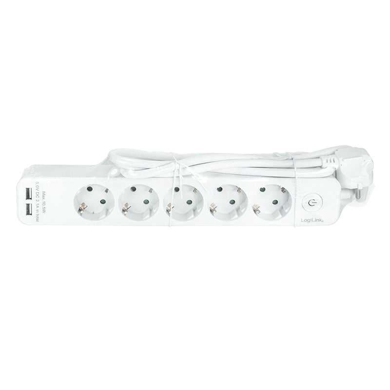 PRELUNGITOR LOGILINK, Schuko x 5, USB x 2 5V/2.1A (10.5 W), cablu 3G 1.5mm2, 230 V/16 A, 50 Hz, max. 3600 W, buton intrerupator iluminat, IP20, 1.5m, alb "LPS249U" (include TV 0.80lei)