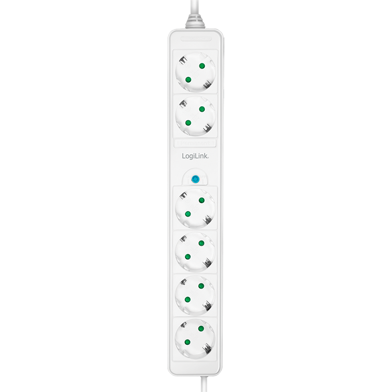 PRELUNGITOR LOGILINK, Schuko x 6, cablu 3G 1.5mm2, 230 V/16 A, 50 Hz, max. 3500 W, ON/OFF de picior pt. 4 prize, 1.5m, alb, "LPS271"