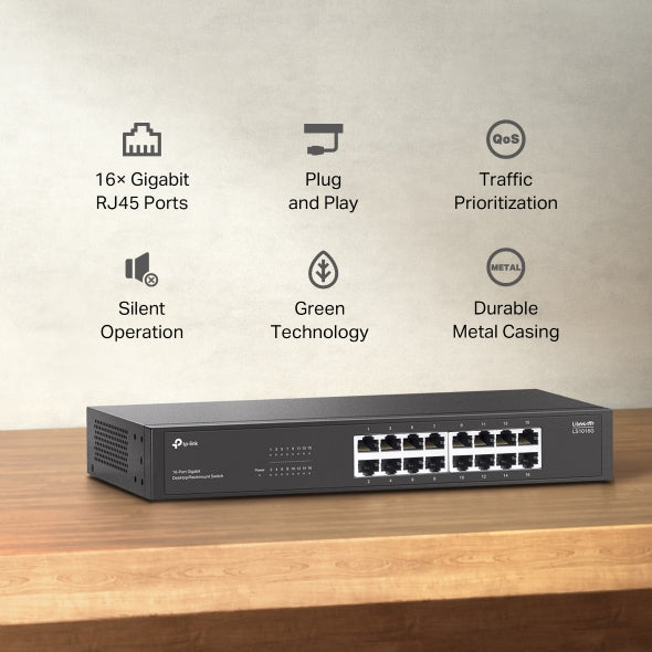 SWITCH TP-LINK 16 porturi Gigabit, fanless, carcasa metalica "LS1016G"