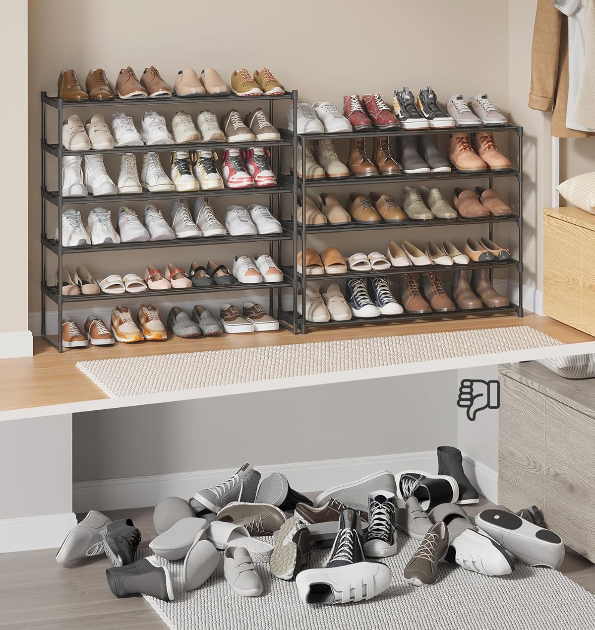 SONGMICS Raft de depozitare pantofi pe 10 niveluri, design slim, cadru metalic, 94x30x206 cm, negru