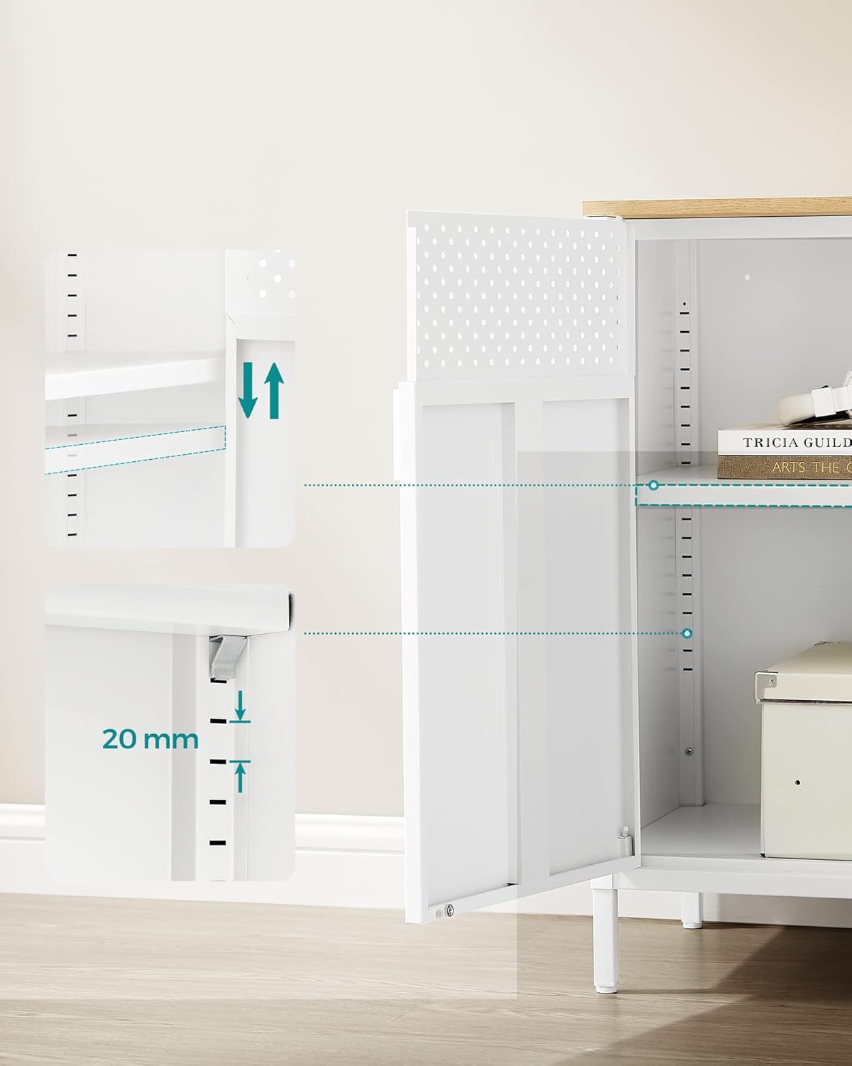 SONGMICS Dulap depozitare metalic cu 2 usi, raft reglabil, cadru otel, stil industrial, 80x40x76 cm, alb si bej