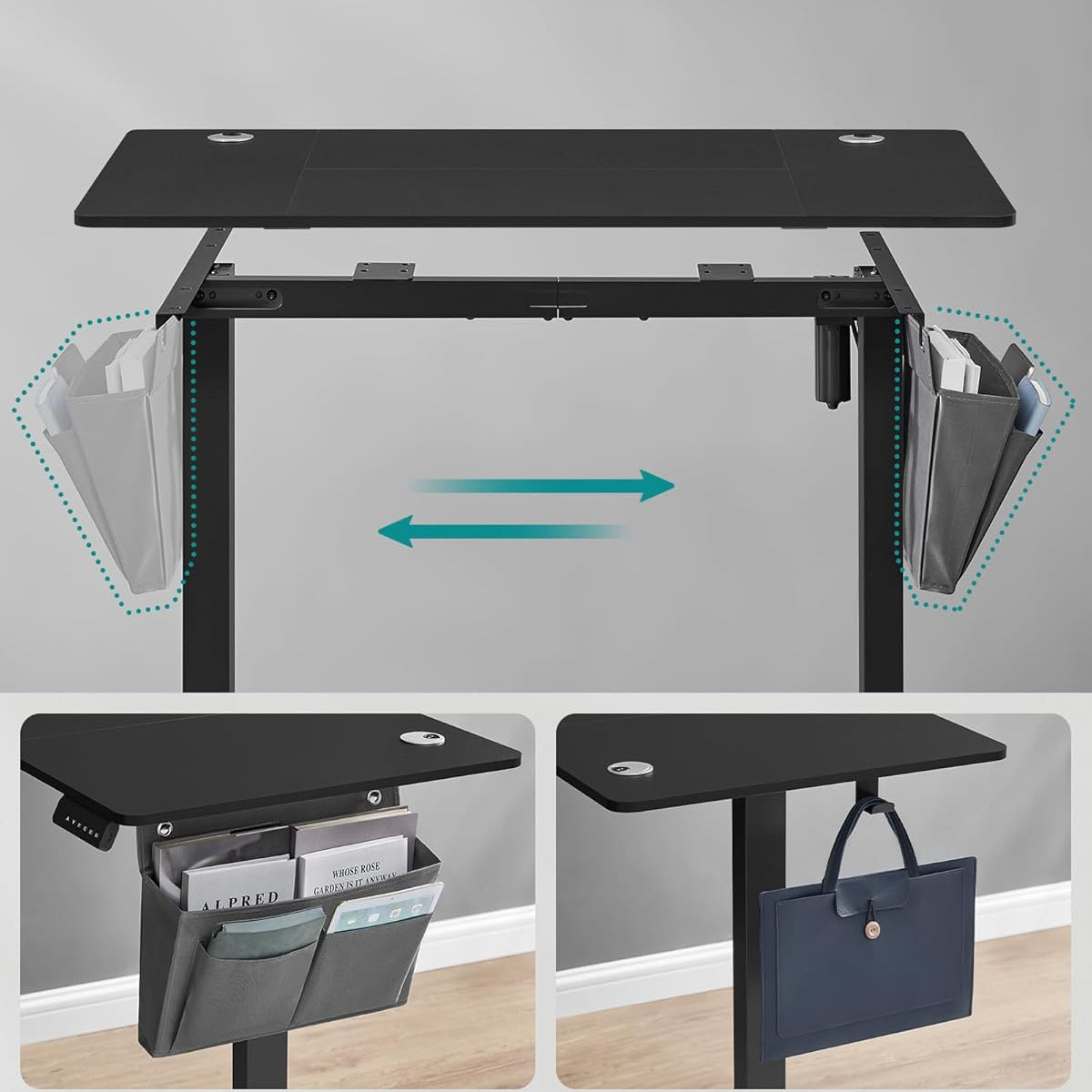 SONGMICS Birou reglabil electric, inaltime ajustabila 72-120 cm, cadru otel, blat PAL 140x60 cm, functie memorie 4 pozitii, negru